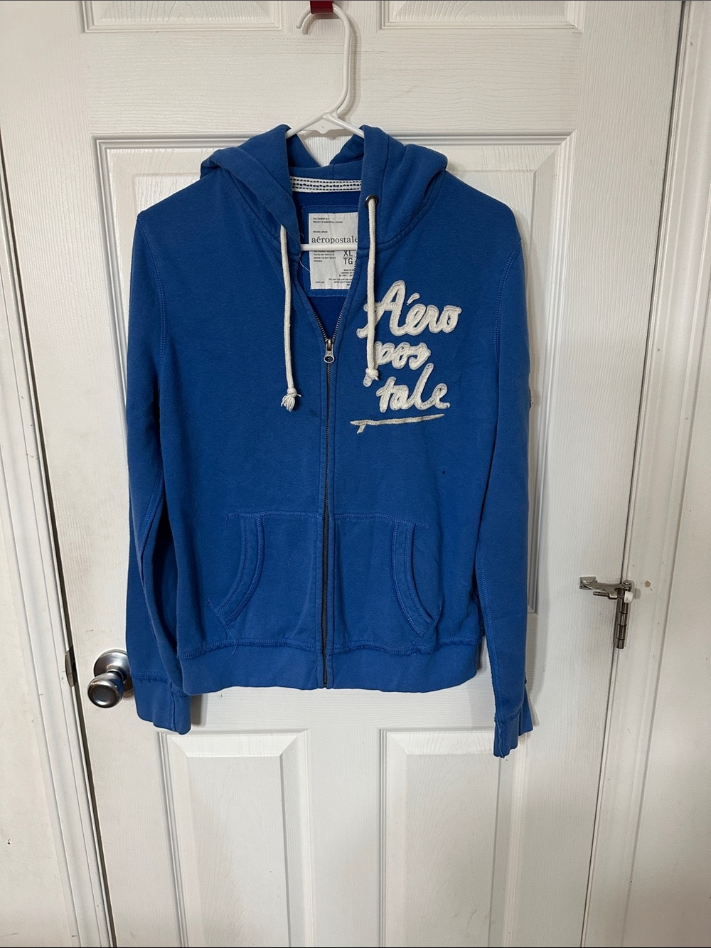Aeropostale Royal Blue Hooded Zip Sweatshirt with Cream Drawstrings